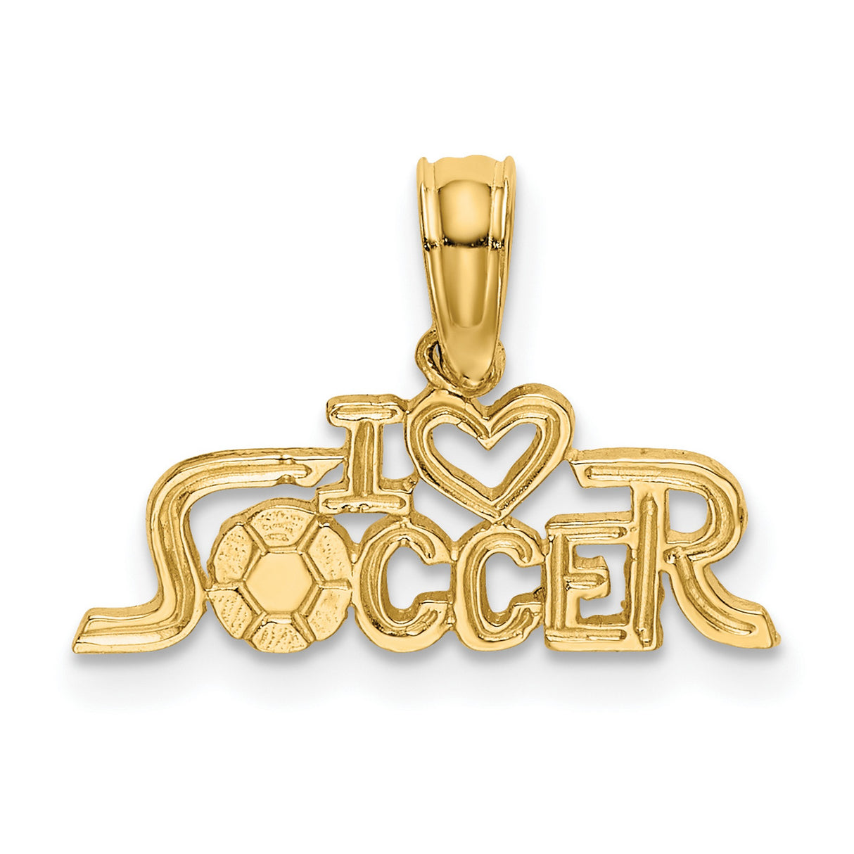 10k Yellow Gold Soccer Heart Pendant, I Love Soccer Charm with Ball Detail, Unisex Sports Jewelry