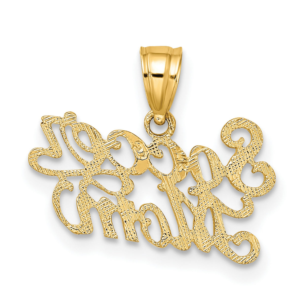 10k Yellow Gold Soccer Mom Pendant, Script Lettering Charm, Sports Theme Jewelry for Women