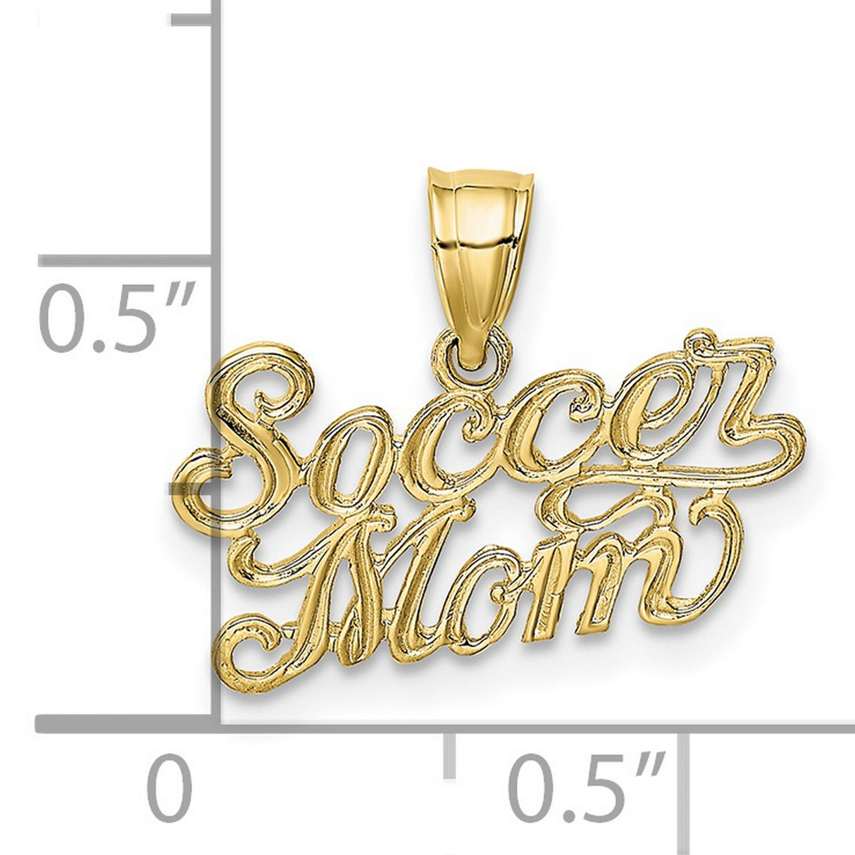 10k Yellow Gold Soccer Mom Pendant, Script Lettering Charm, Sports Theme Jewelry for Women