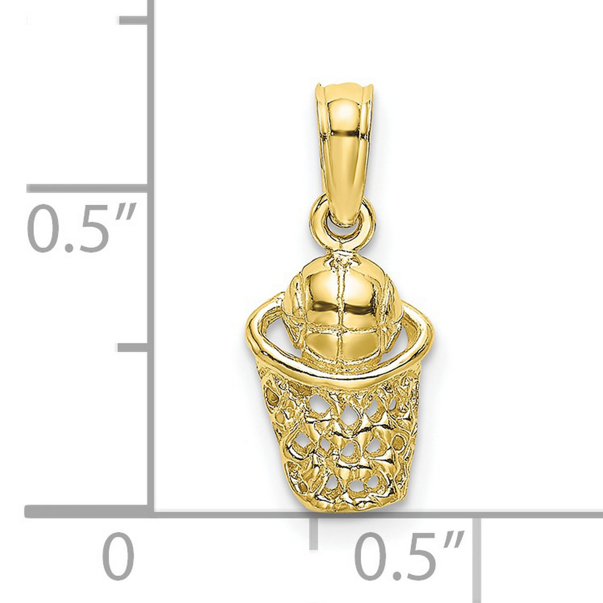 10k Yellow Gold Basketball Hoop and Ball Pendant, Detailed Sports Charm for Men or Unisex
