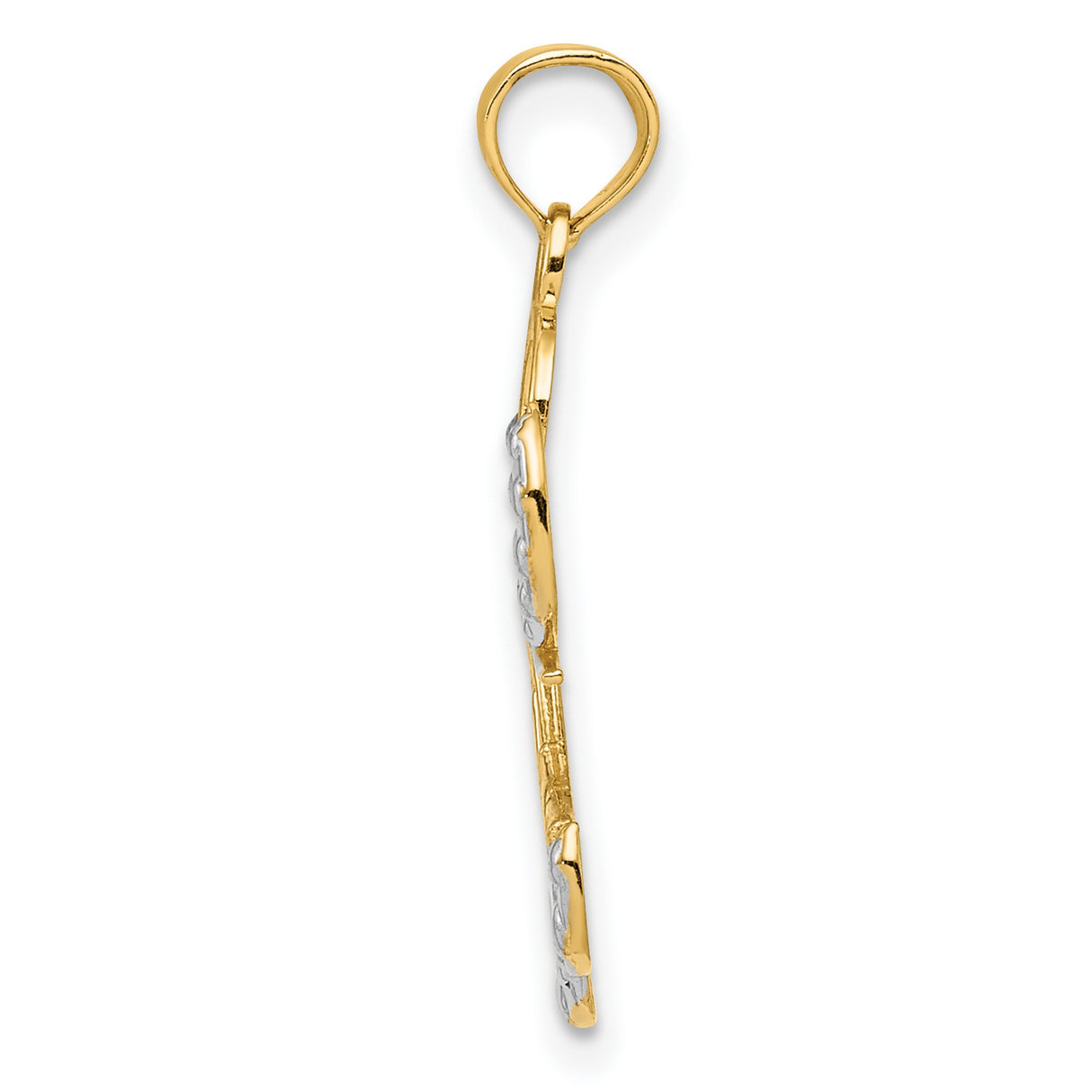 10k Yellow Gold and Rhodium Angel Pendant with Love Skirt Design, Religious Charm for Women