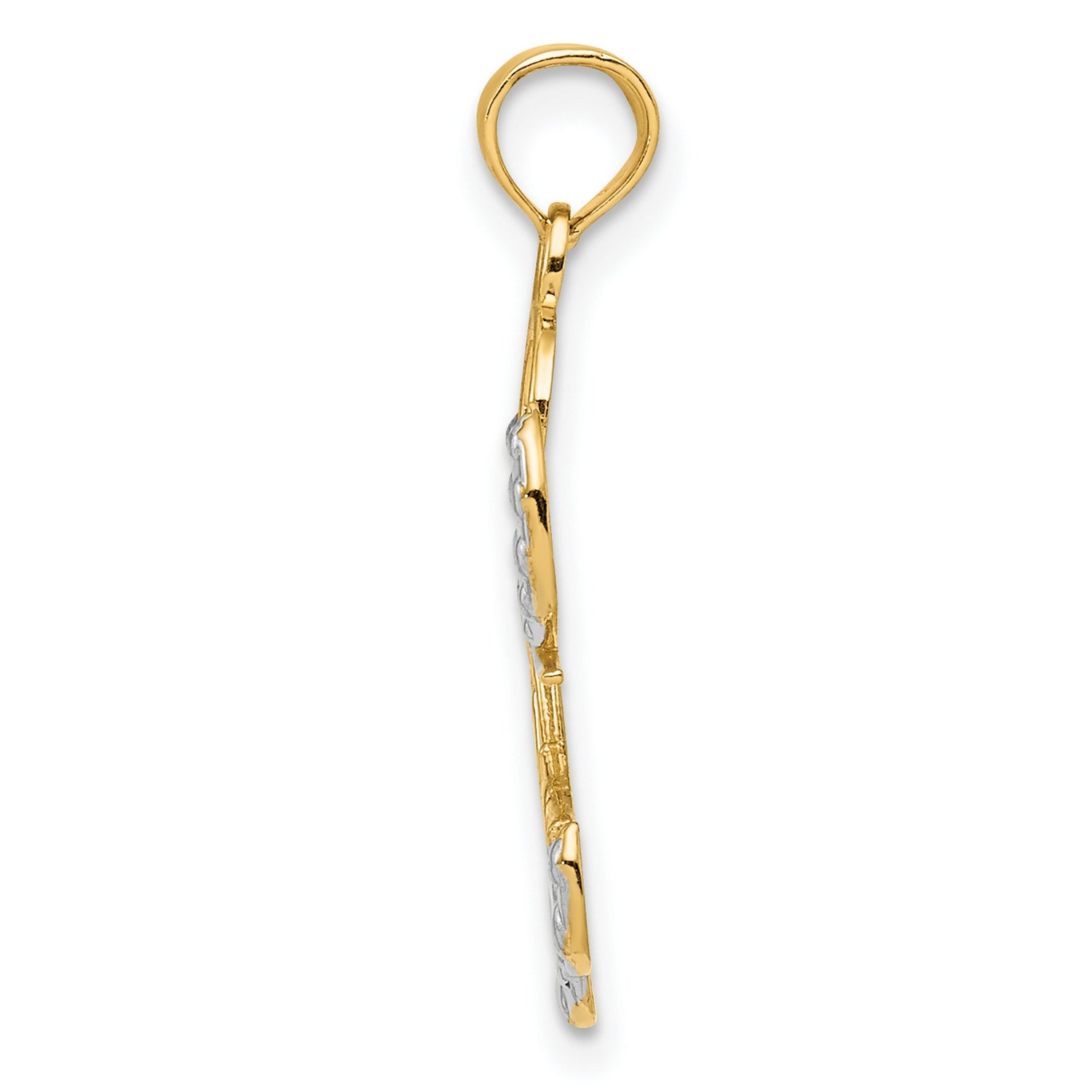 10k Yellow Gold and Rhodium Angel Pendant with Love Skirt Design, Religious Charm for Women