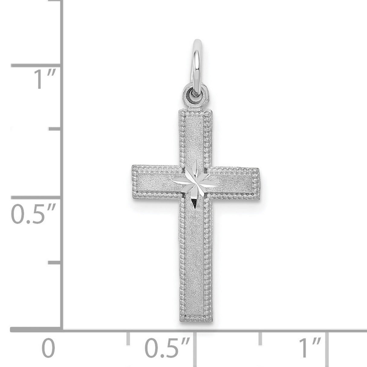 10k White Gold Cross Pendant with Starburst Center and Milgrain Edge