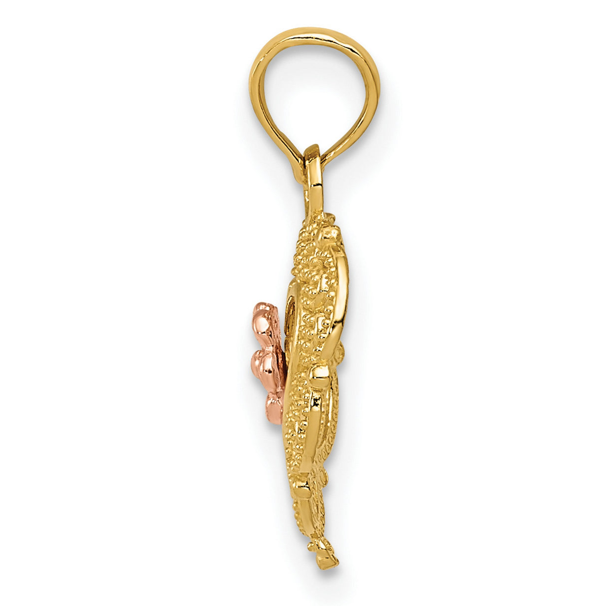 10k Two-Tone Gold Heart Pendant with Filigree Design and Rose Gold Flower Center