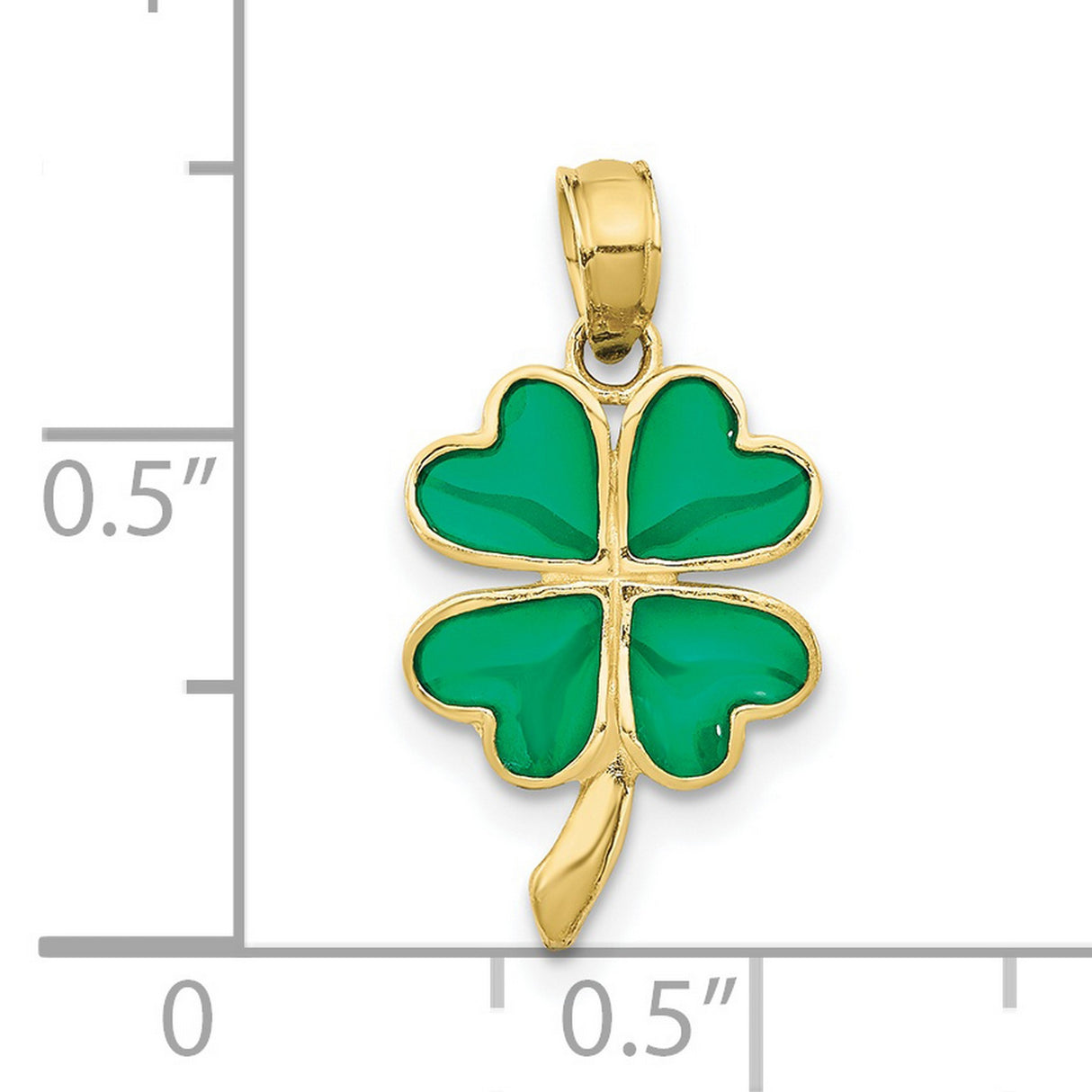 10k Yellow Gold Clover Pendant with Green Enamel, Four-Leaf Charm, Irish Good Luck Symbol