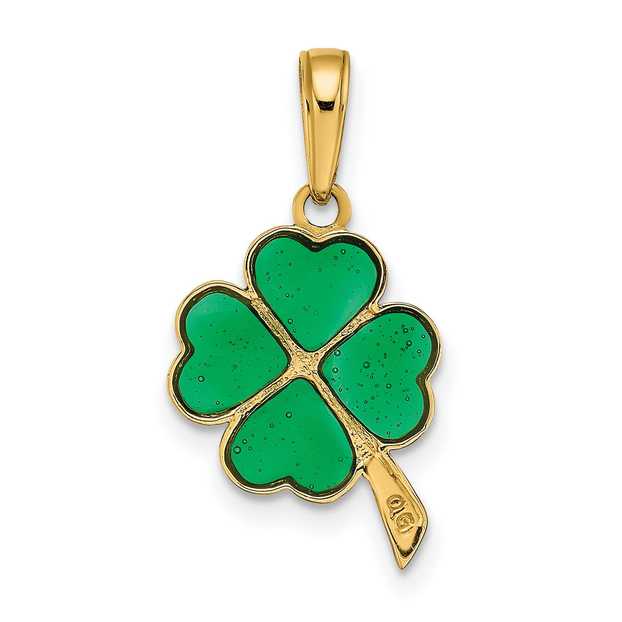 10k Yellow Gold Four-Leaf Clover Pendant with Green Enamel, Lucky Charm Jewelry