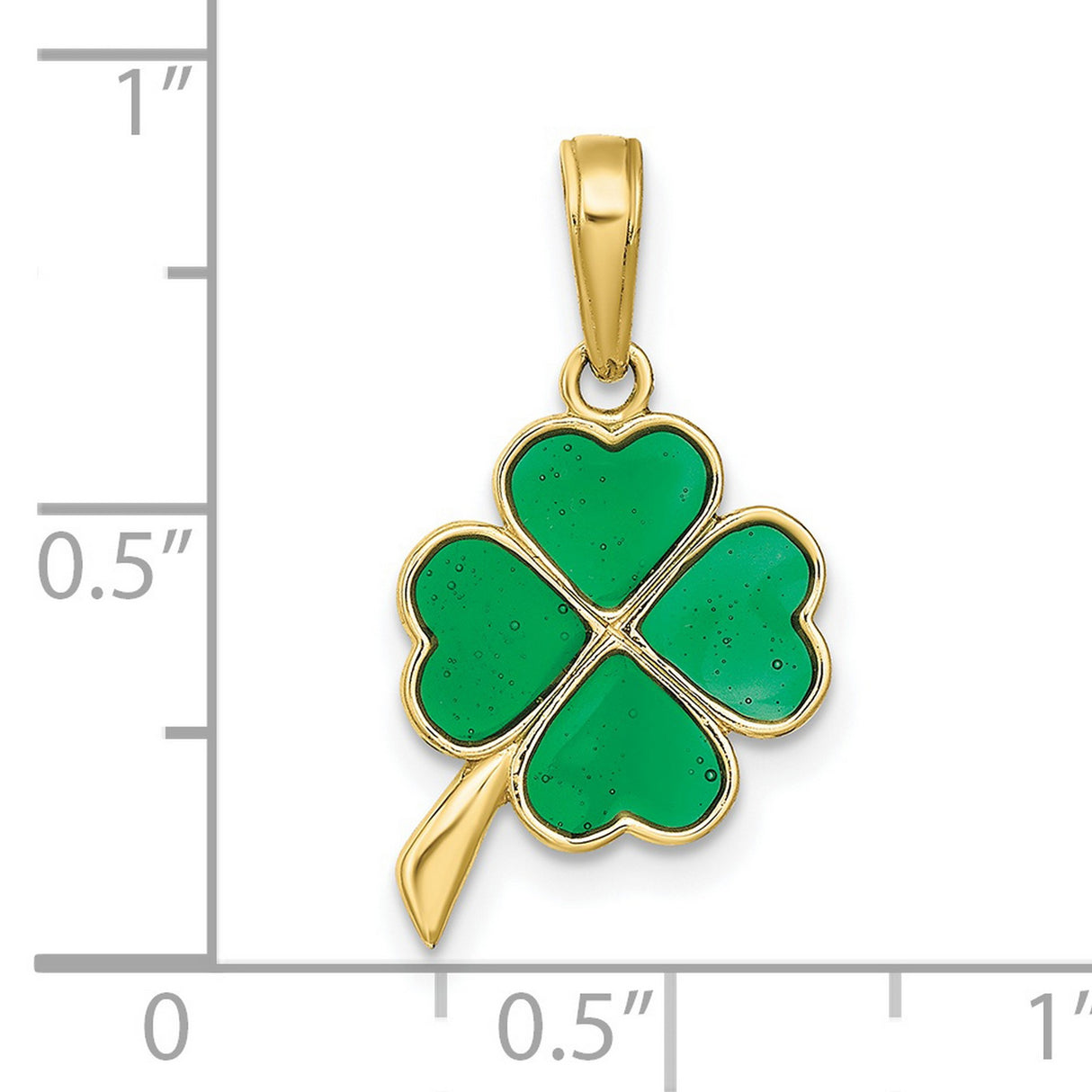 10k Yellow Gold Four-Leaf Clover Pendant with Green Enamel, Lucky Charm Jewelry
