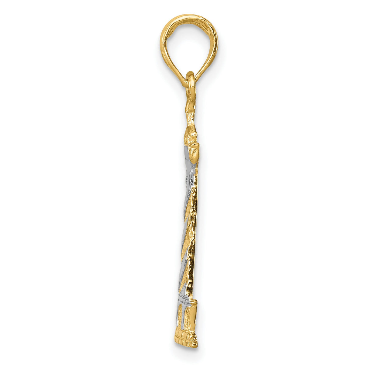 10k Multi-Tone Gold Lighthouse Pendant with Rhodium Detail, Nautical Spiral Design