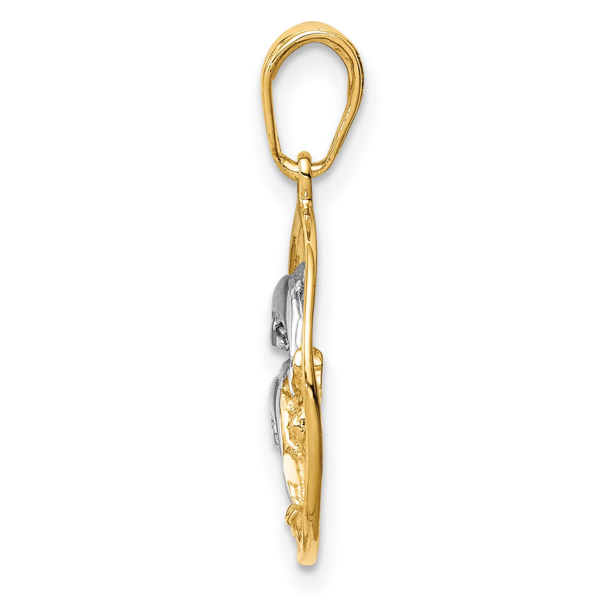 10k Multi-Tone Gold Dolphin Pendant with Rhodium Accent and Ocean Wave Design