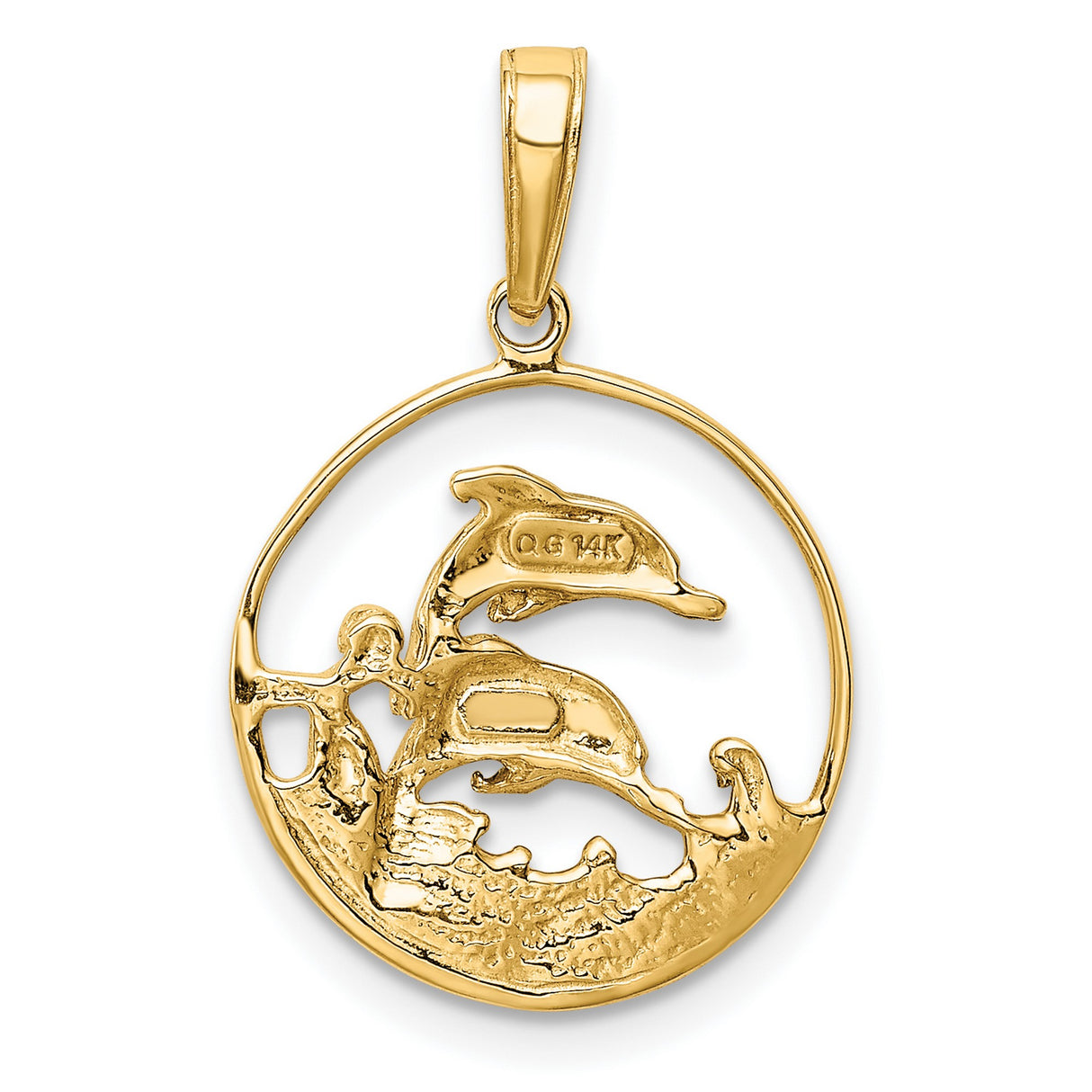 10k Multi-Tone Gold Dolphin Pendant with Rhodium Accent and Ocean Wave Design