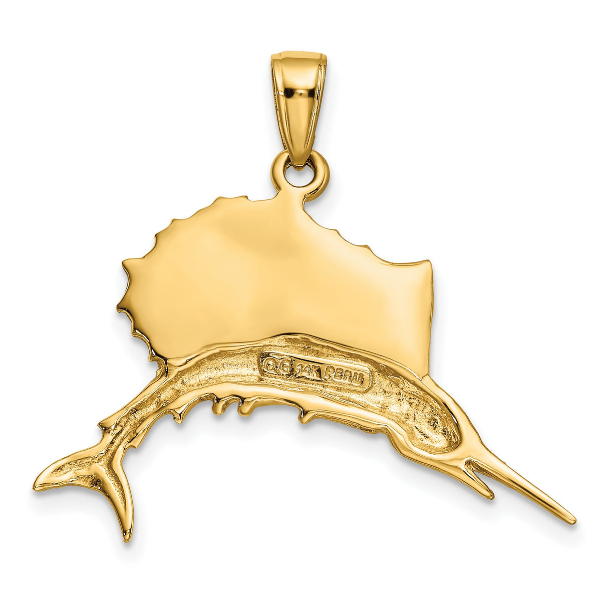 10k Multi-Tone Gold Sailfish Pendant, Two-Tone Ocean Fish Nautical Jewelry