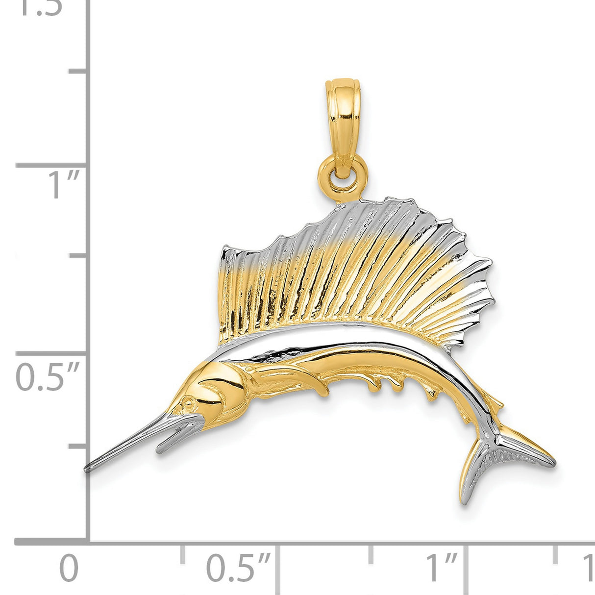 10k Multi-Tone Gold Sailfish Pendant, Two-Tone Ocean Fish Nautical Jewelry