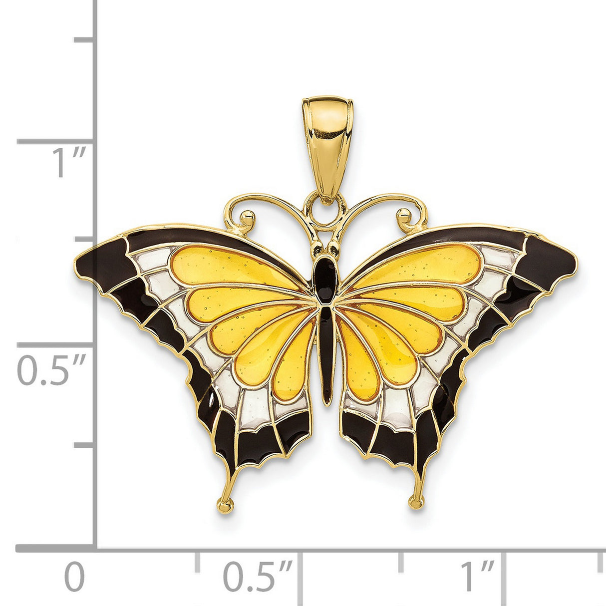 10k Yellow Gold Butterfly Pendant with Black, Yellow, and White Enamel Wings