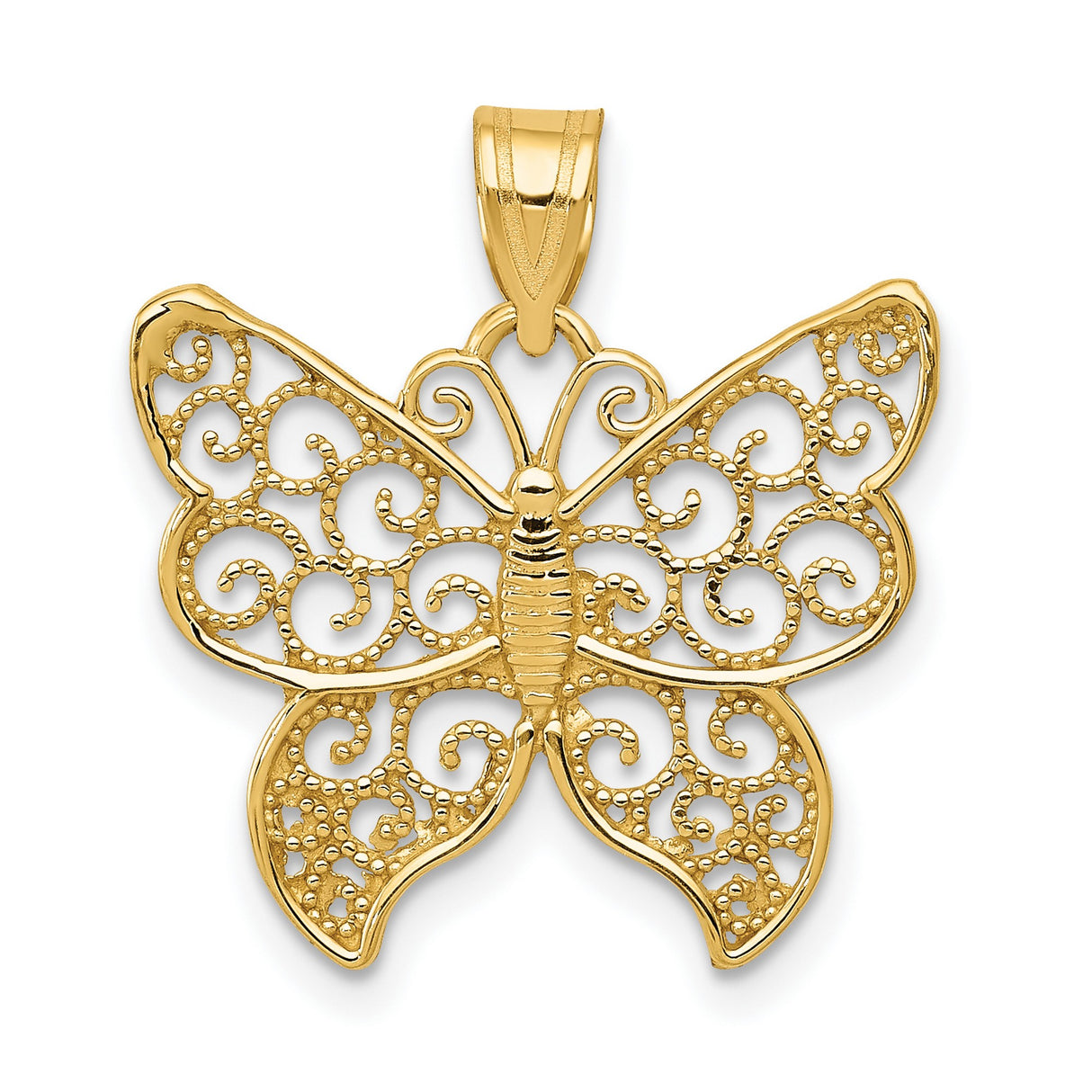 10k Yellow Gold Butterfly Pendant with Filigree Design, Nature Inspired Jewelry for Women
