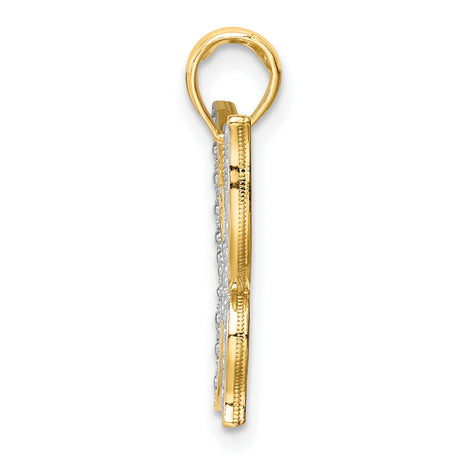 10k Multi-Tone Gold Butterfly Pendant with Rhodium Accents and Filigree Detailing