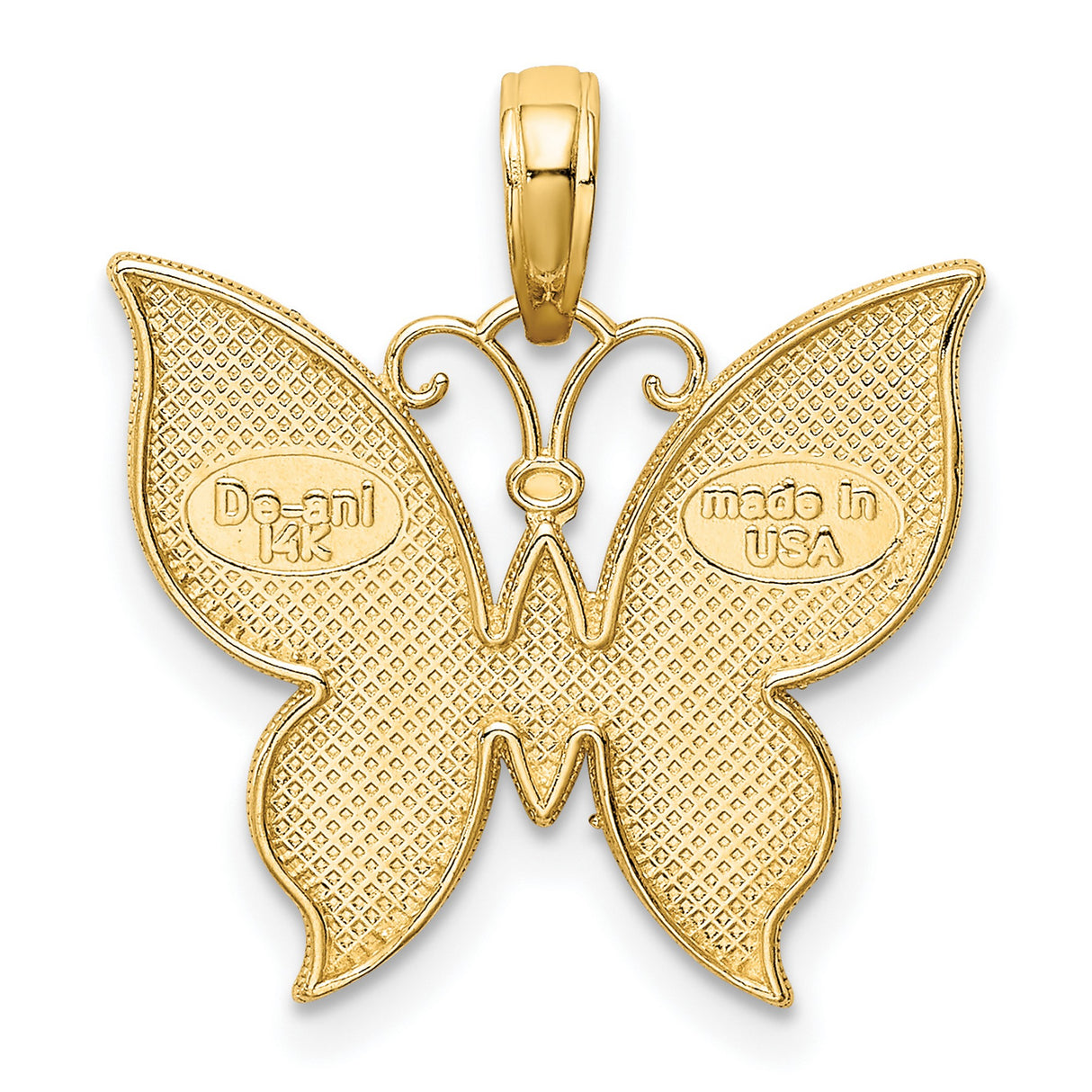 10k Multi-Tone Gold Butterfly Pendant with Rhodium Accents and Filigree Detailing
