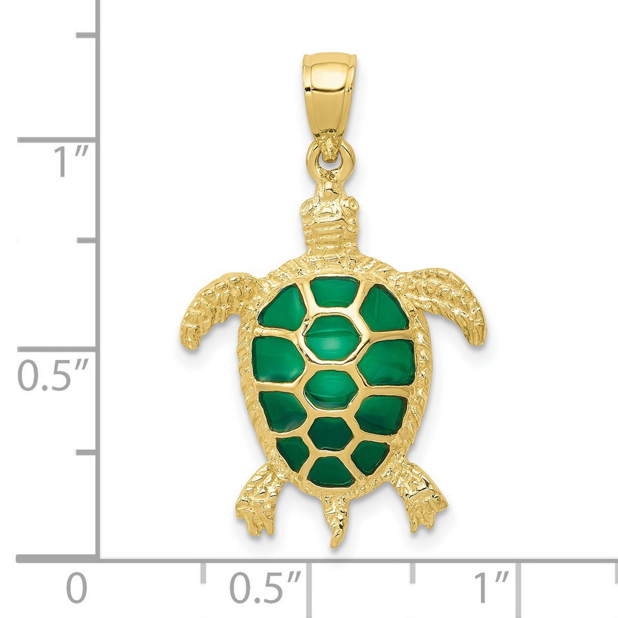 10k Yellow Gold Sea Turtle Pendant with Green Enamel Shell, Nautical Ocean Animal Charm