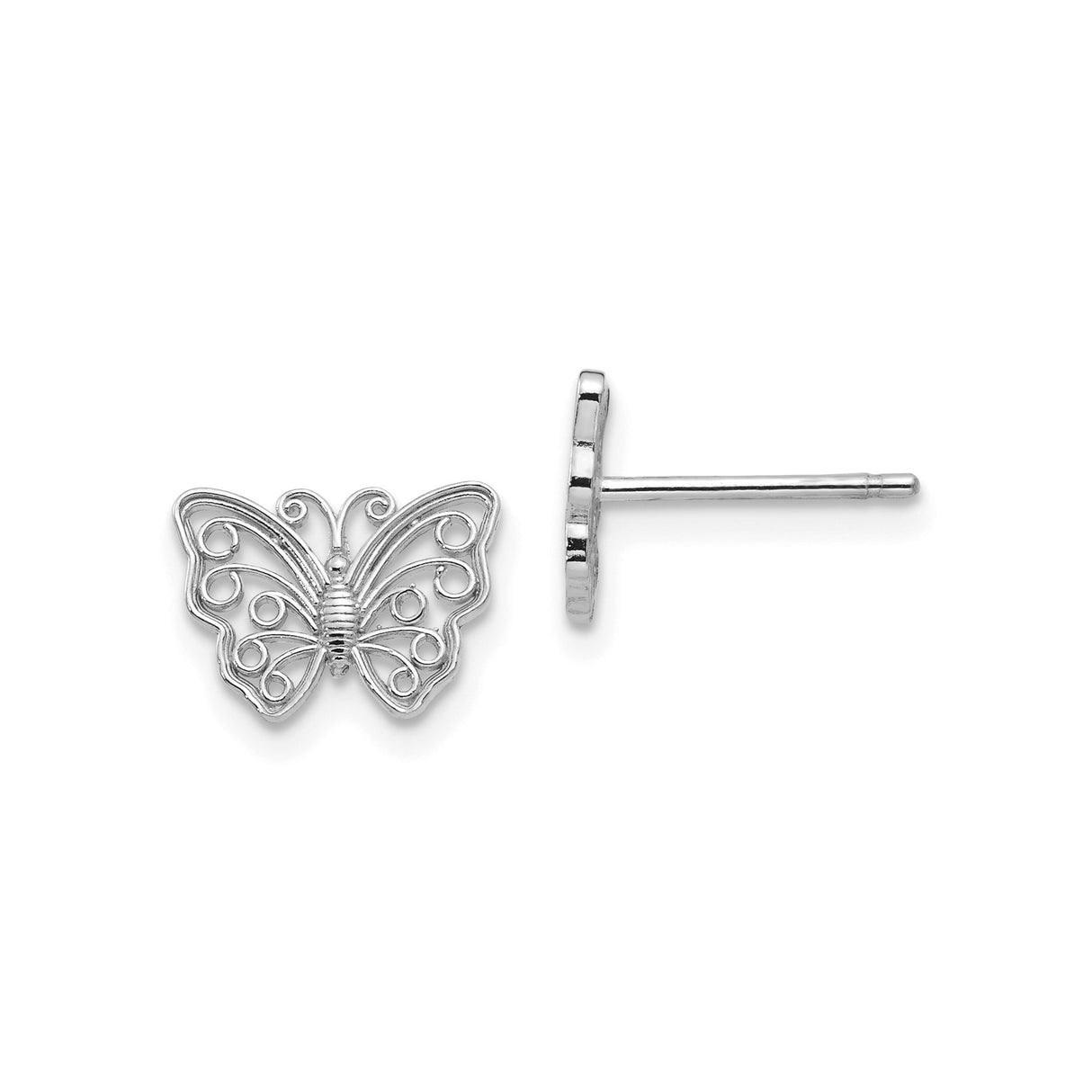 10k White Gold Butterfly Stud Earrings with Delicate Filigree Design for Women