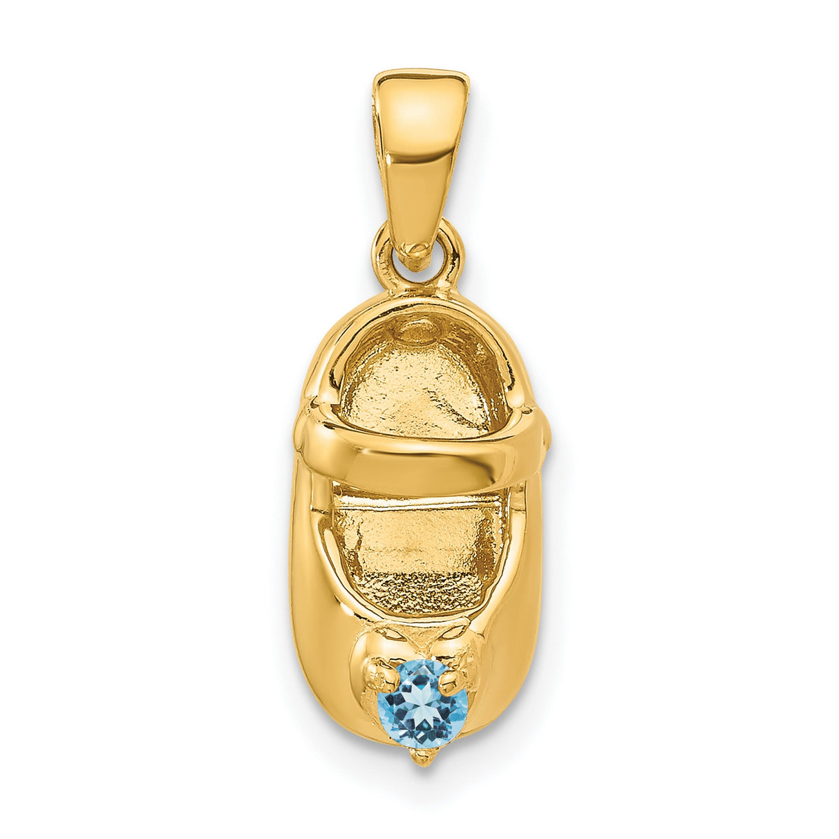 10k Yellow Gold Baby Shoe Pendant with Synthetic Blue Birthstone, Motherhood Keepsake Charm