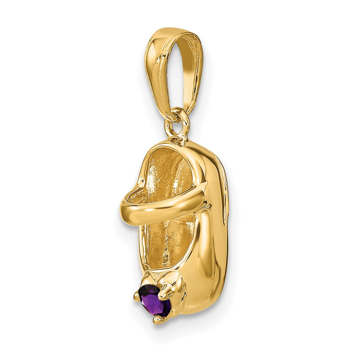 10k Yellow Gold Baby Shoe Pendant with Synthetic Purple Birthstone, Family Keepsake Charm