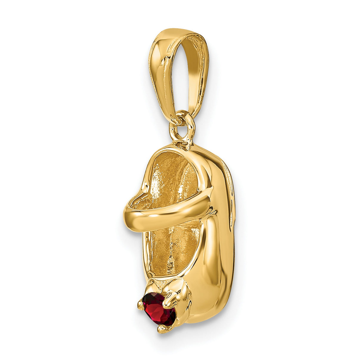 10k Yellow Gold Baby Shoe Pendant with Synthetic Red Birthstone, Motherhood Keepsake Charm
