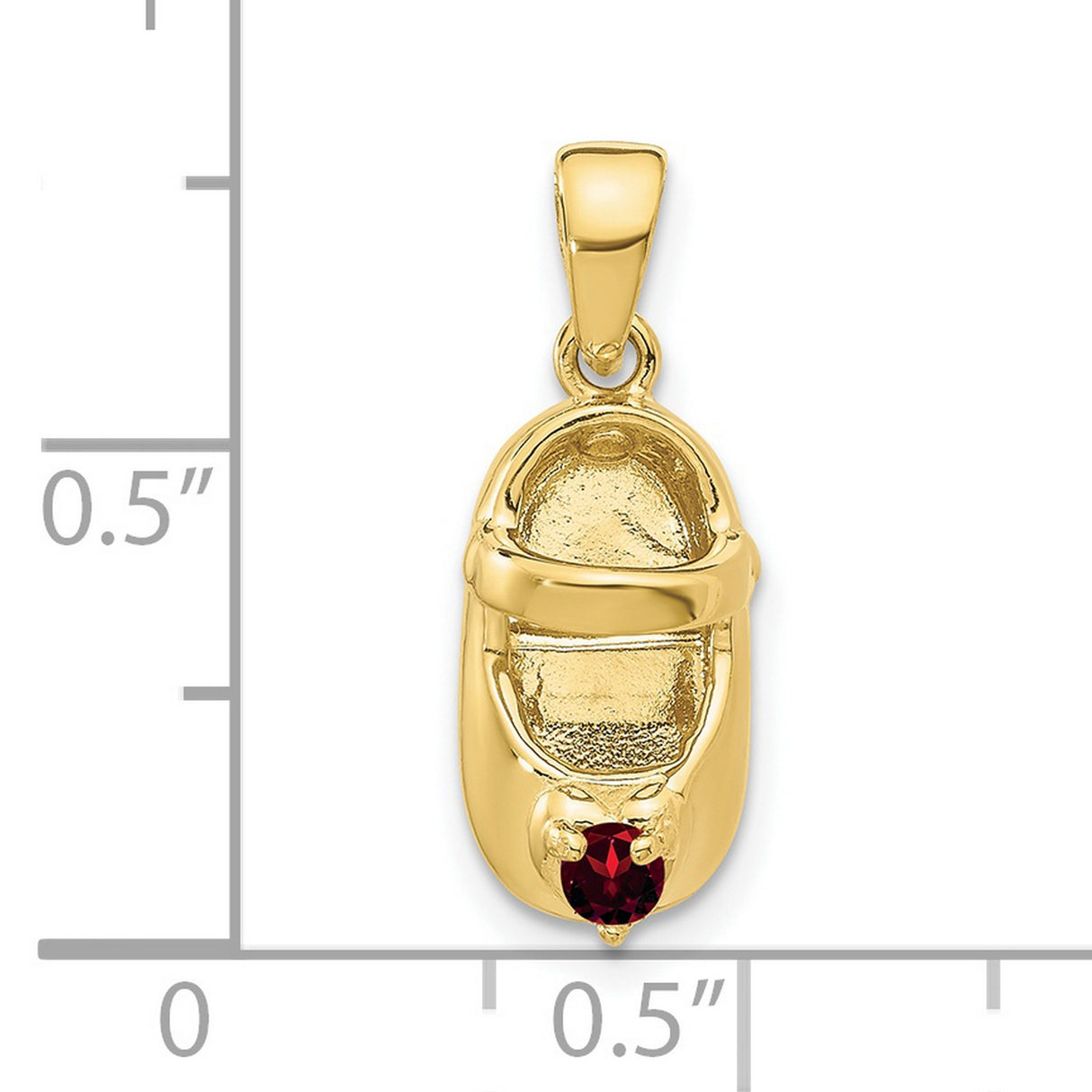 10k Yellow Gold Baby Shoe Pendant with Synthetic Red Birthstone, Motherhood Keepsake Charm