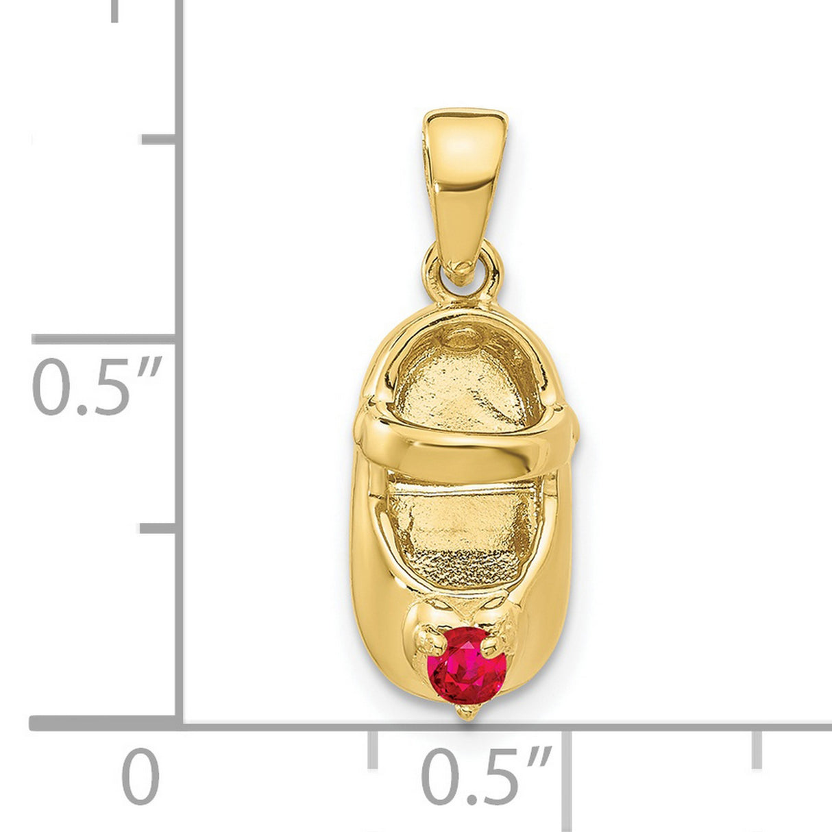 10k Yellow Gold Baby Shoe Pendant with Synthetic Red Birthstone, Maternity Keepsake Charm