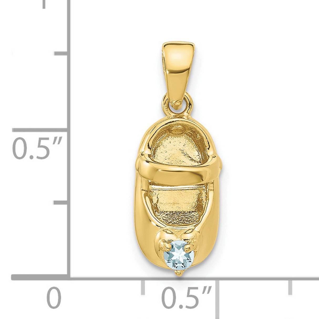 3-D March Synthetic Stone Engravable Baby Shoe Charm Pendant in Real 10k Yellow Gold
