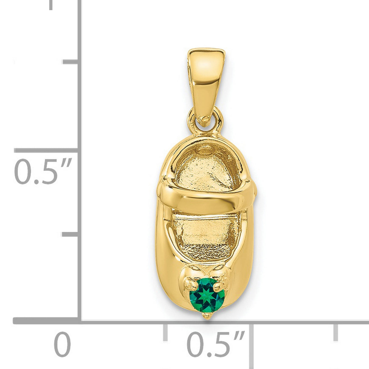 3-D May Synthetic Stone Engravable Baby Shoe Charm Pendant in Real 10k Yellow Gold