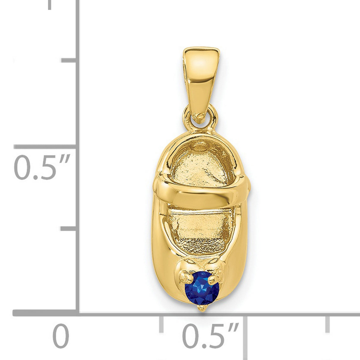 3-D September Synthetic Stone Engravable Baby Shoe Charm Pendant in Real 10k Yellow Gold