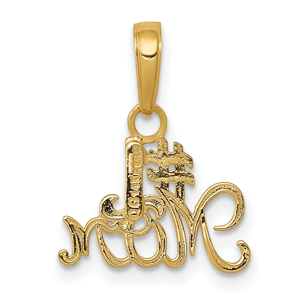 10k Yellow Gold Script Mom Pendant, Sentimental Charm Celebrating Motherhood