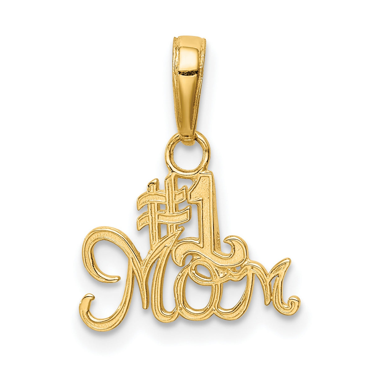 10k Yellow Gold Script Mom Pendant, Sentimental Charm Celebrating Motherhood