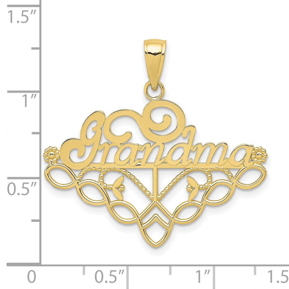 10k Yellow Gold Grandma Pendant with Floral Accents and Filigree Heart Design