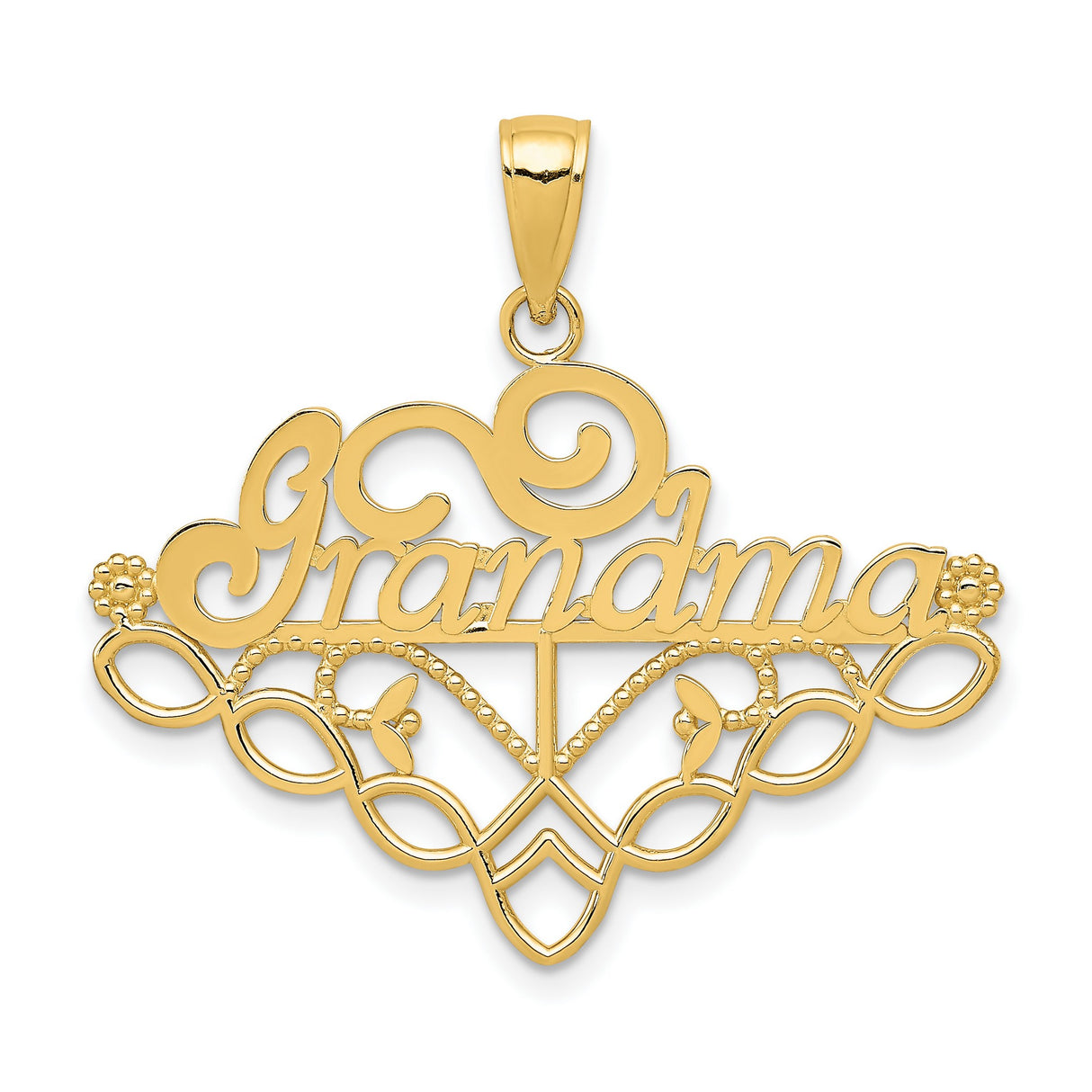 10k Yellow Gold Grandma Pendant with Floral Accents and Filigree Heart Design