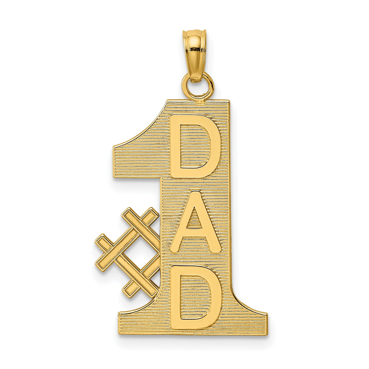10k Yellow Gold Pendant with Number One Dad Cutout Baseball Bat Design for Men