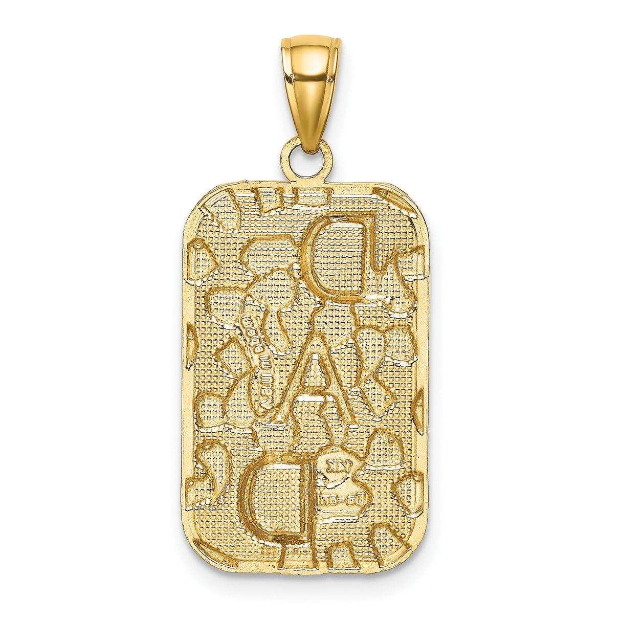 10k Yellow Gold Dad Pendant with Raised Block Letters and Heart Pattern Background