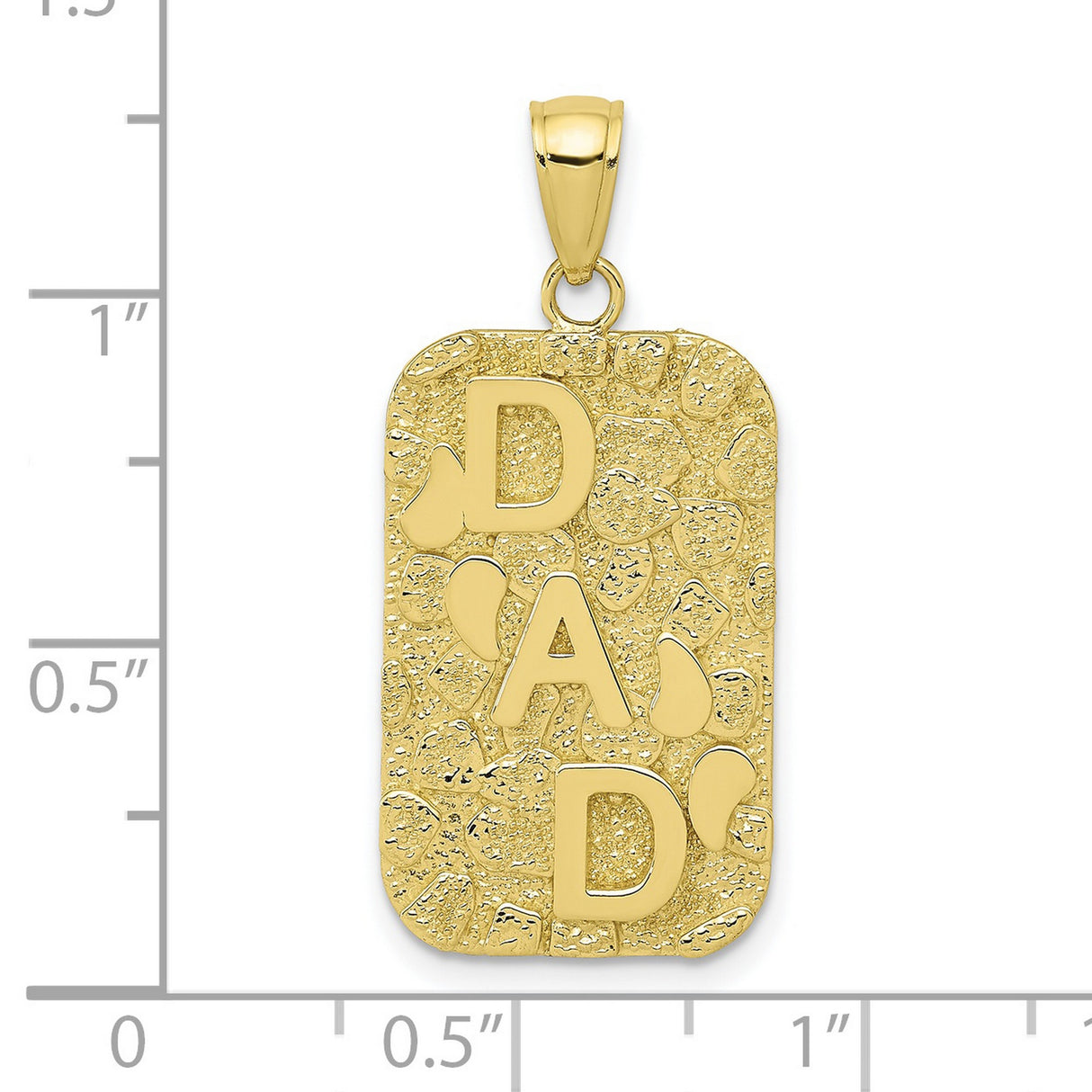 10k Yellow Gold Dad Pendant with Raised Block Letters and Heart Pattern Background
