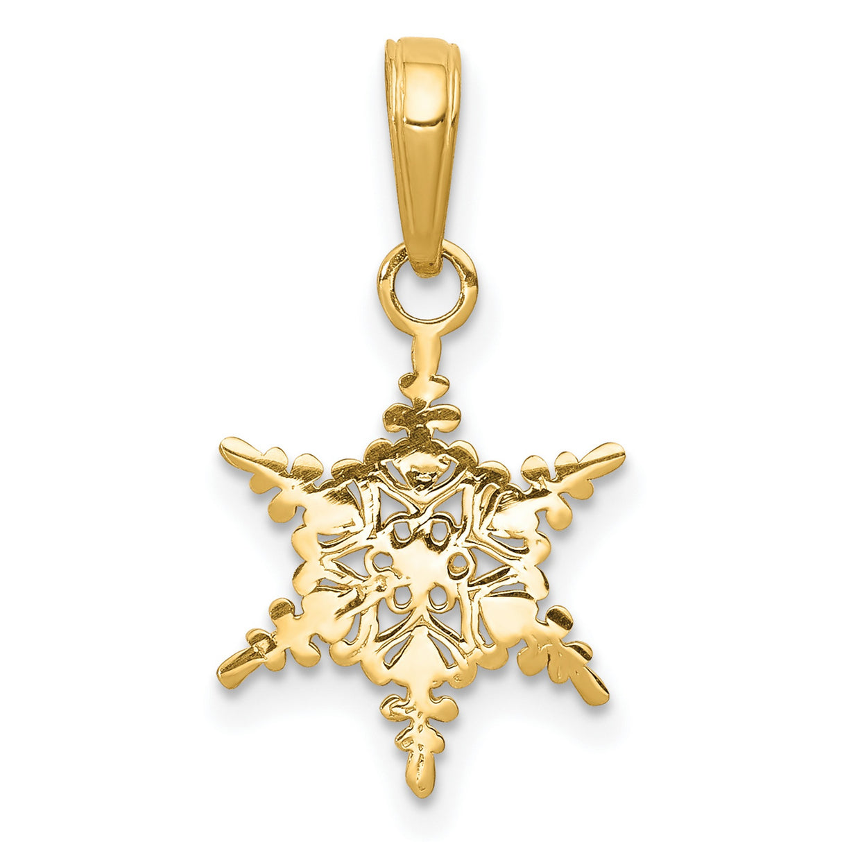 10k Yellow Gold Snowflake Pendant with Intricate Cutout Design, Winter Charm for Women