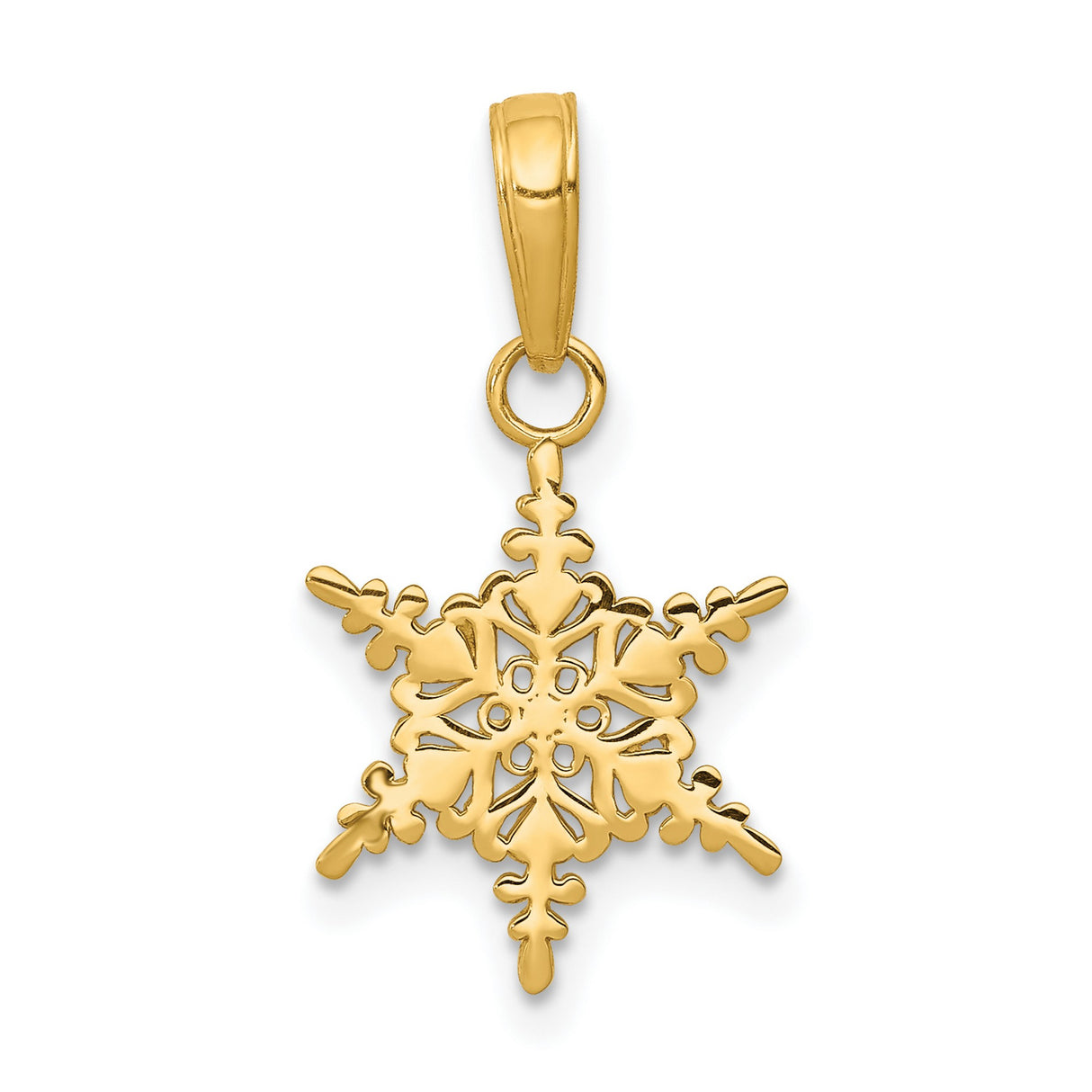 10k Yellow Gold Snowflake Pendant with Intricate Cutout Design, Winter Charm for Women