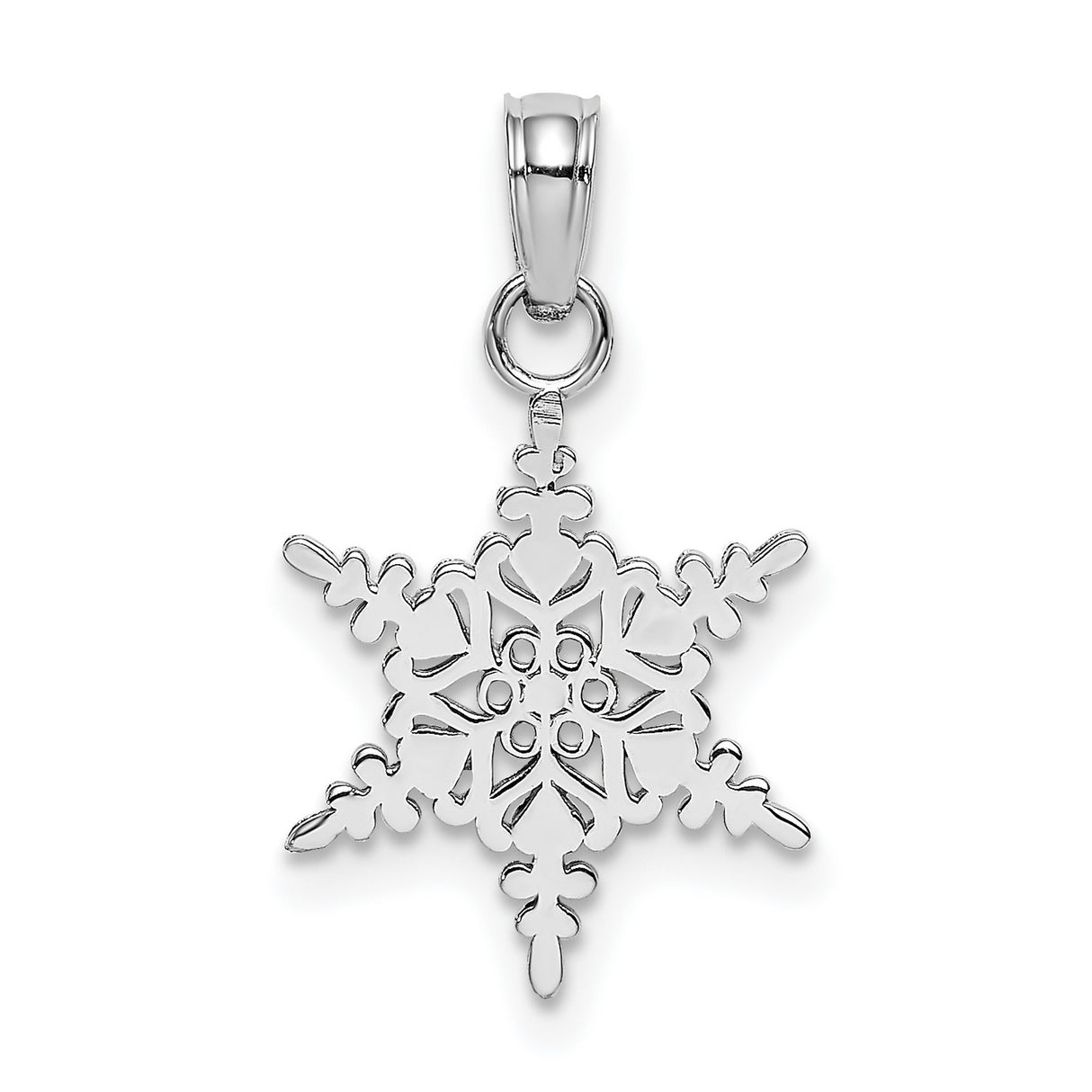 10k White Gold Snowflake Pendant with Cutout Design, Winter Theme