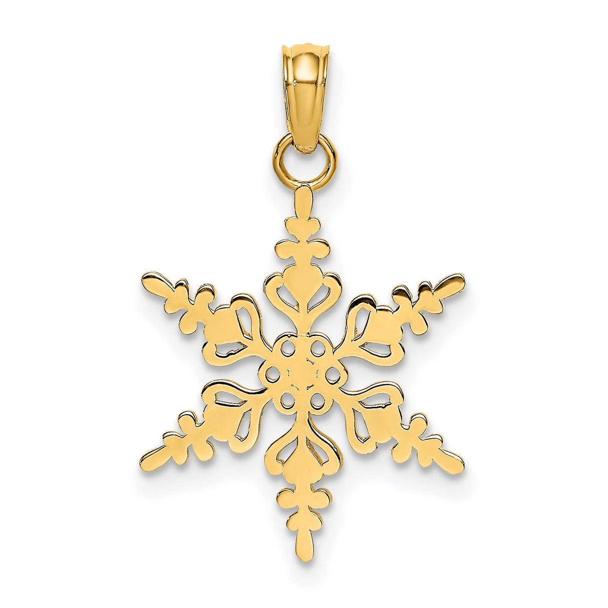 10k Yellow Gold Snowflake Pendant with Cutout Design, Winter Theme Charm for Women