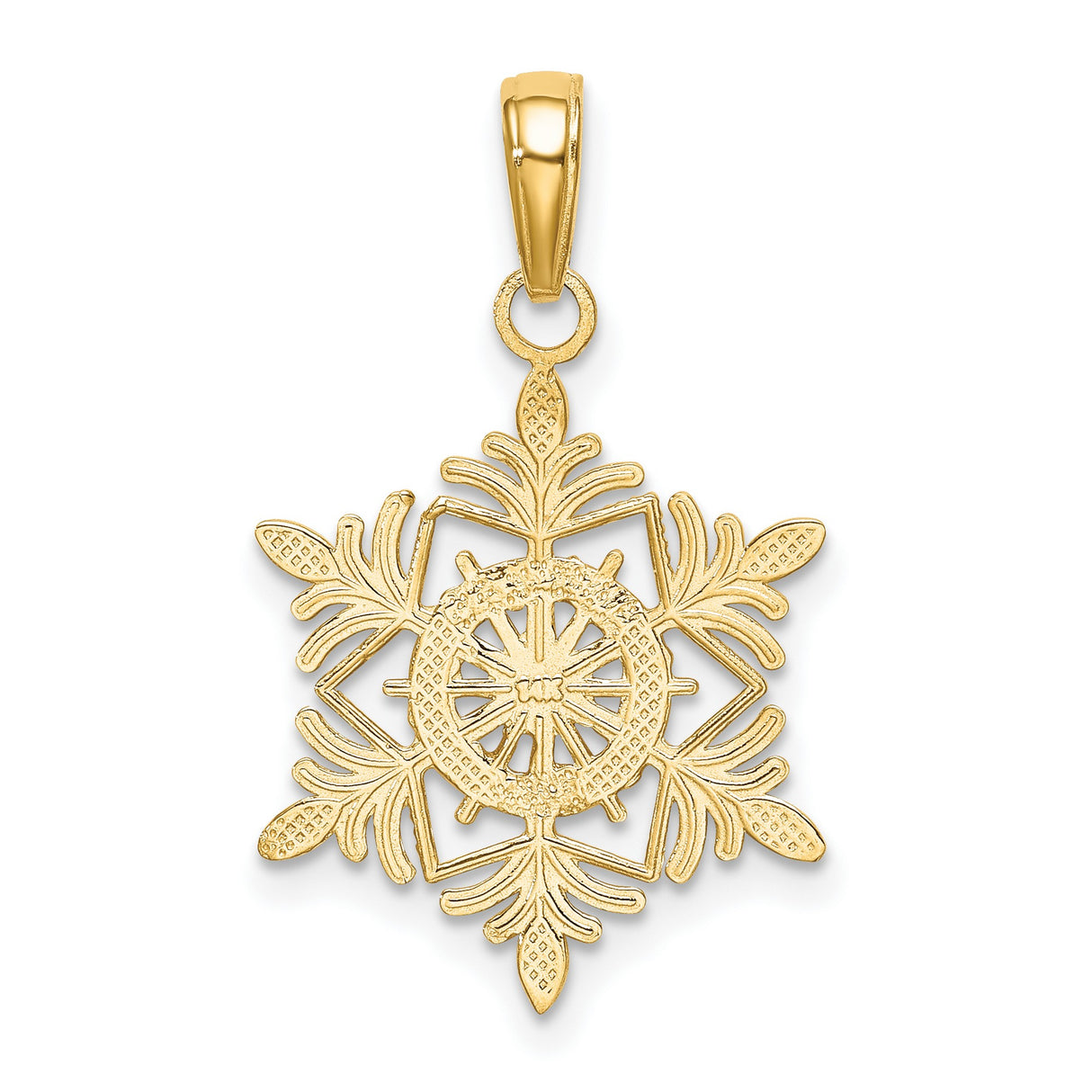 10k Yellow Gold Snowflake Pendant with Intricate Winter Motif, Nature-Inspired Design