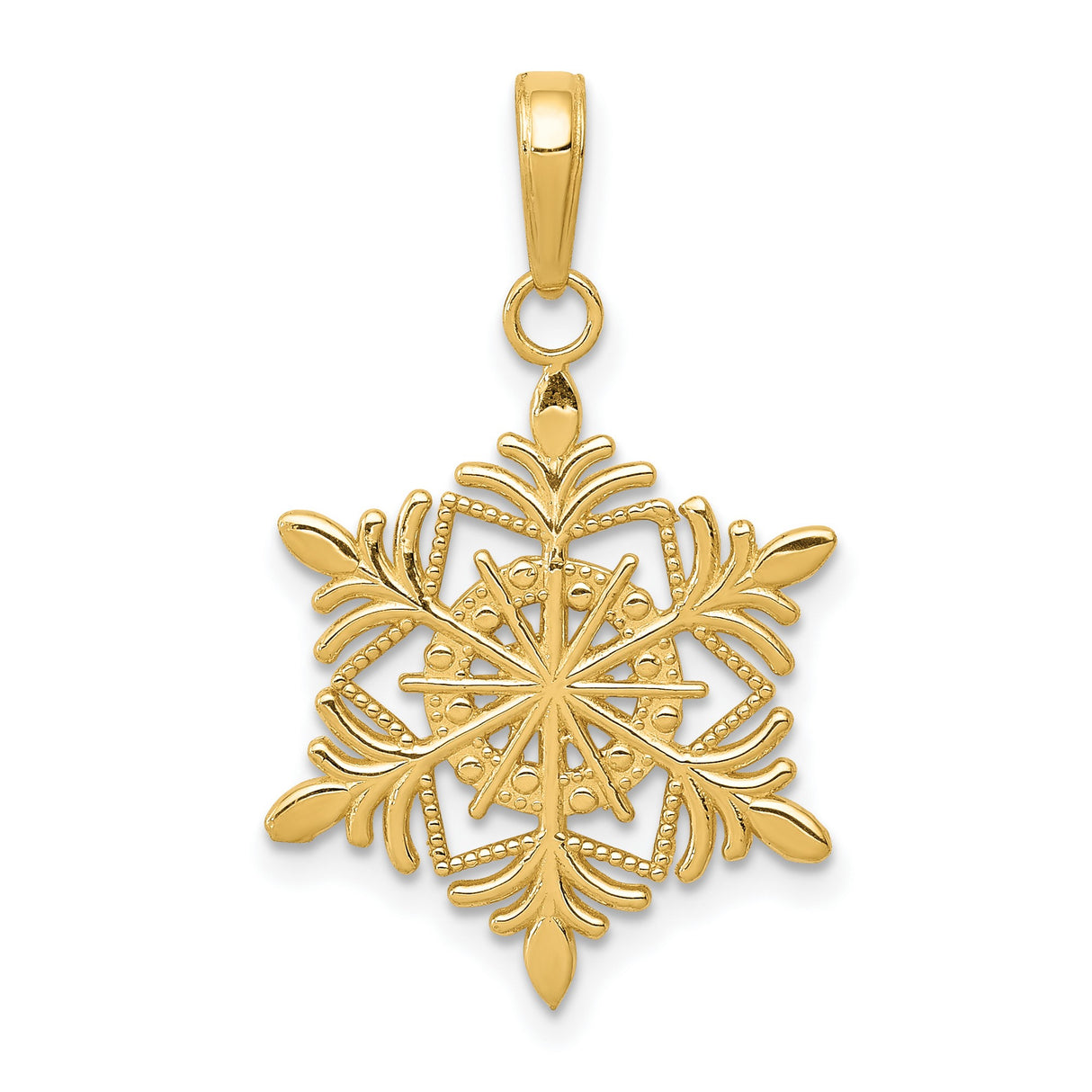 10k Yellow Gold Snowflake Pendant with Intricate Winter Motif, Nature-Inspired Design