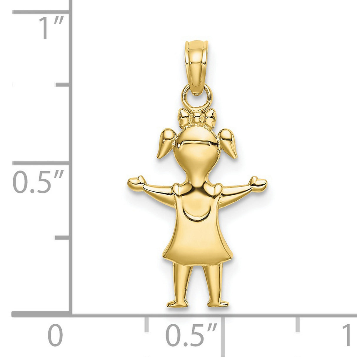 10k Yellow Gold Girl Pendant Charm with Pigtails and Bow, Polished Family Love Keepsake Jewelry