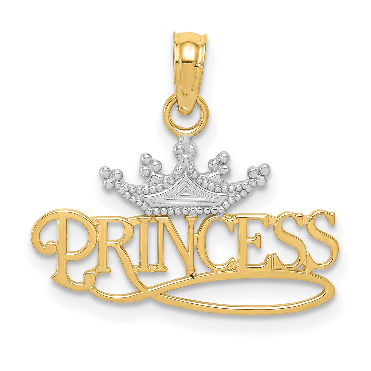 10k Multi-Tone Gold Princess Crown Pendant, Royalty-Inspired Charm for Women and Teens