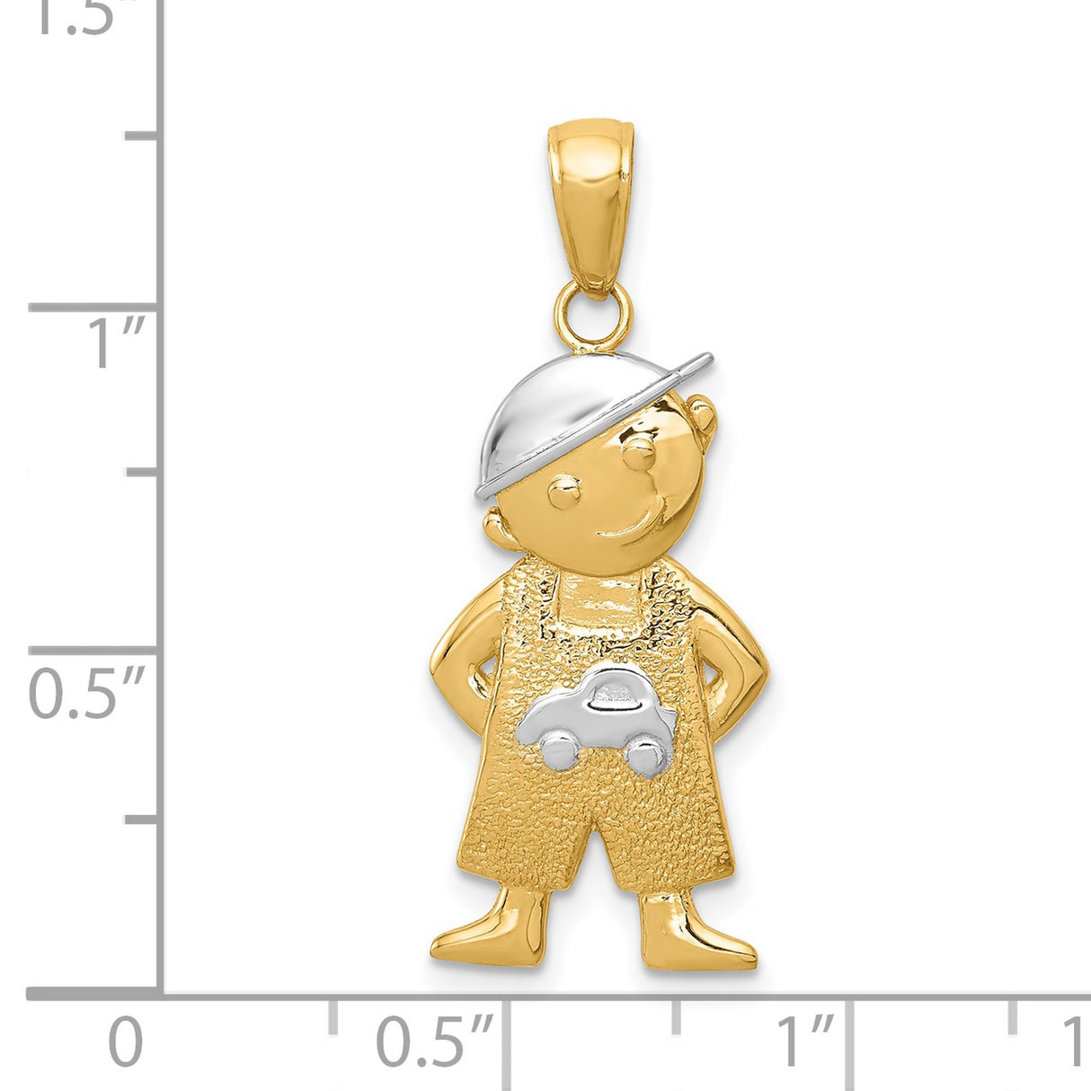 10k Multi-Tone Gold Boy Pendant with Toy Car, Boy in Overalls Charm