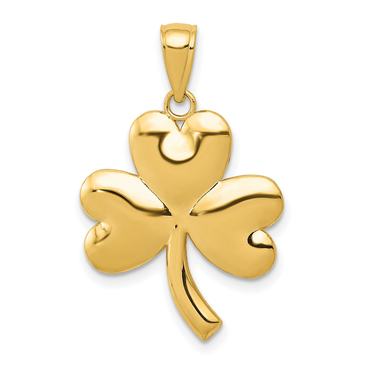 10k Yellow Gold Shamrock Pendant, Polished Three-Leaf Clover Charm, Irish Celtic Symbol for Women