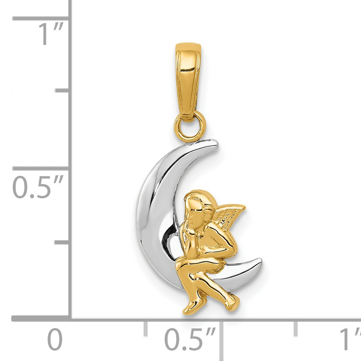 10k Multi-Tone Gold Moon and Angel Pendant with Sitting Cherub, Celestial Christian Jewelry