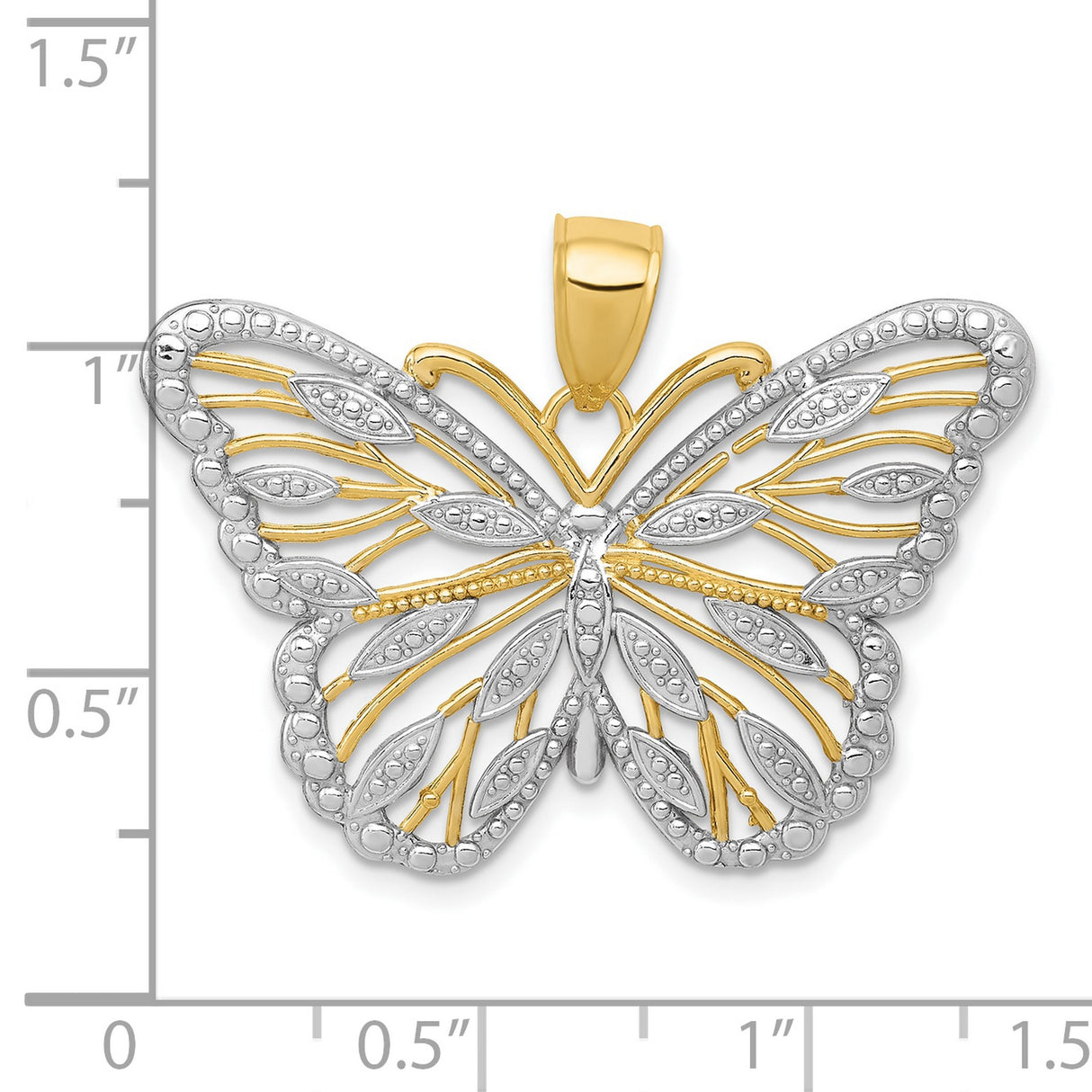 10k Multi-Tone Gold Butterfly Pendant with Rhodium Detailing, Nature-Inspired Design for Women