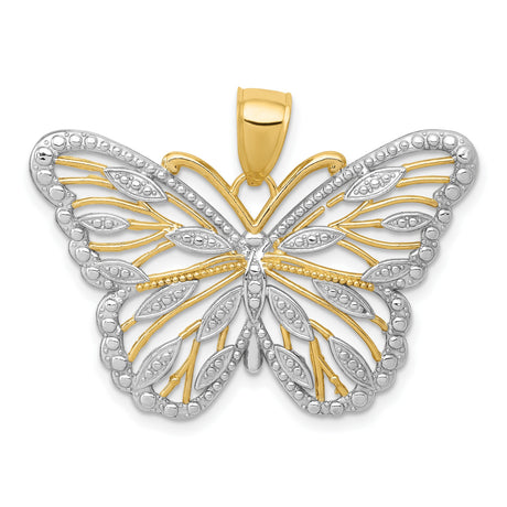 10k Multi-Tone Gold Butterfly Pendant with Rhodium Detailing, Nature-Inspired Design for Women